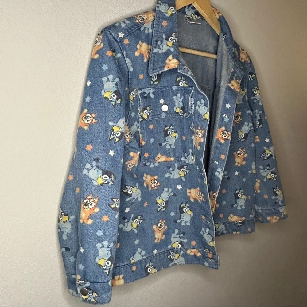 Girls Jean Jacket size XL(14) BLUEY Cartoon Print Denim Bingo Bluey School Coat